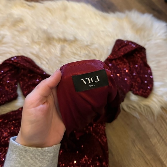 VICI Maroon Sequin Faux Wrap Mini Dress - Picture 6 of 6